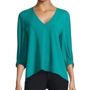 Tibi Teal V-Neck Blouse